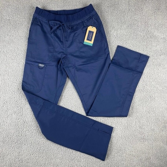 Cherokee Workwear Women's Small Navy Tapered Leg Drawstring Tall Scrubs Pants - Picture 2 of 16